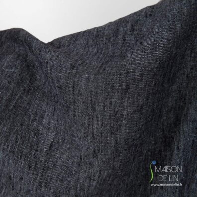 Lin gris noir - tissu lavé en armure toile, poids lourd.