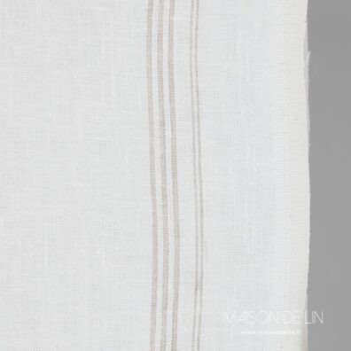 Tissu torchons étroit en lin en rayures beiges de duex cotes.