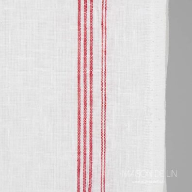 Tissu torchon lin étroit en rayures rouges fines de duex cotes.