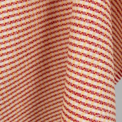 Tissu carreaux rouge, jaune et blanc, lin 100%.