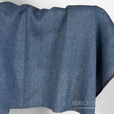 Tissu lin sergé en mélange des couleurs - bleu et noir.