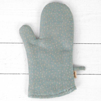 Gant de cuisine bleu clair en lin coton.