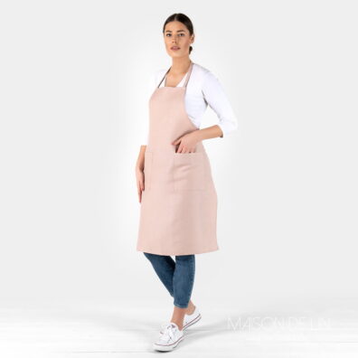 Tablier adulte lin coton rose clair.