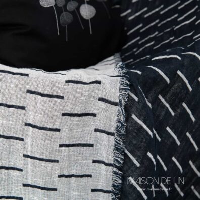 Plaid lin coton lavé double face noir et blanc.