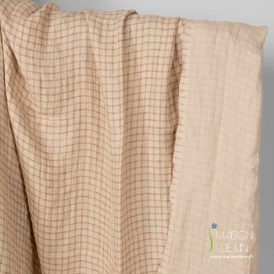 Tissu lin lavé double face sable à carreaux