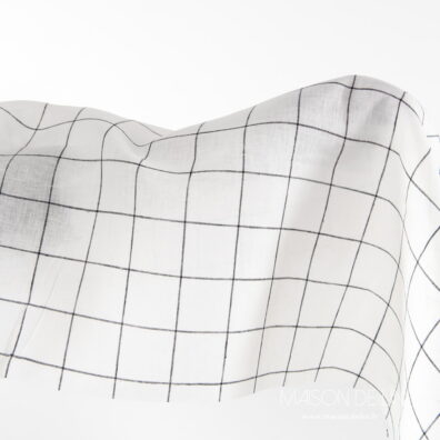 Tissu lin blanc cassé à carreaux noir